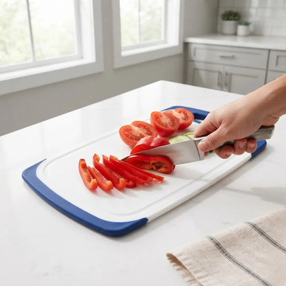 Tabla De Picar De Cocina Plastico Set X3 25x14,8 Cm Borde Azul Blanco