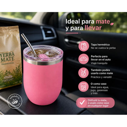 Mate Térmico Acero Inoxidable Con Tapa Hermética 360ml Rosa