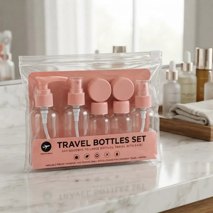 Set De Botellas De Viaje 7 Piezas Para Cosmet Rosa