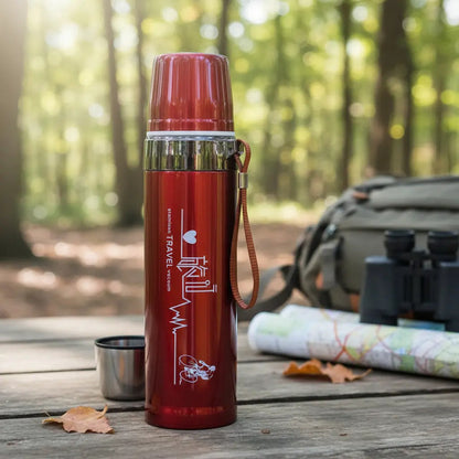 Termo De Acero Inoxidable 500ml Con Tapón Cebador Rojo