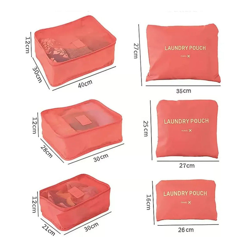 Organizador De Equipaje Laundry Pouch 2023 Tamaño S, M, L Color Salmón - Pack De 6 Unidades