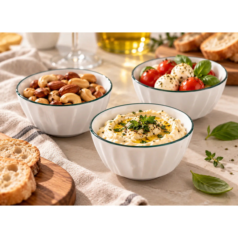 Bowl Blanco Y Verde Set X 6 12x6 Cm Blanco