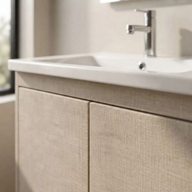 Set Completo Baño Mueble Con Bacha Espejo Led Mundo Express Beige