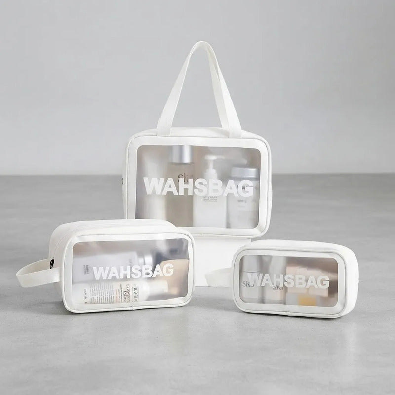 Set 3 Neceser Washbag Portacosmeticos Maquillaje Viaje Blanco Liso