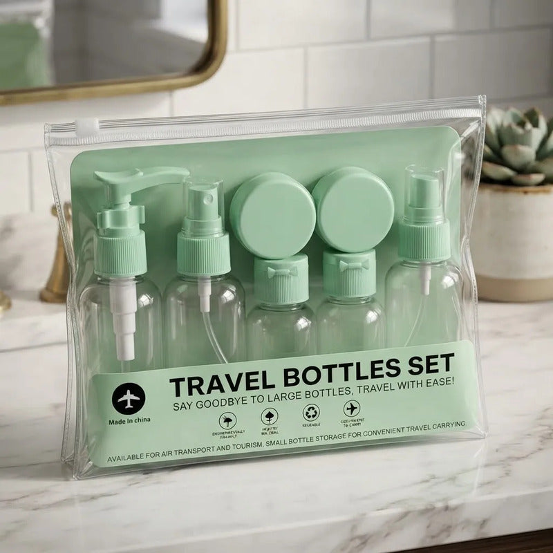 Set De Botellas De Viaje 7 Piezas Para Cosmet Verde