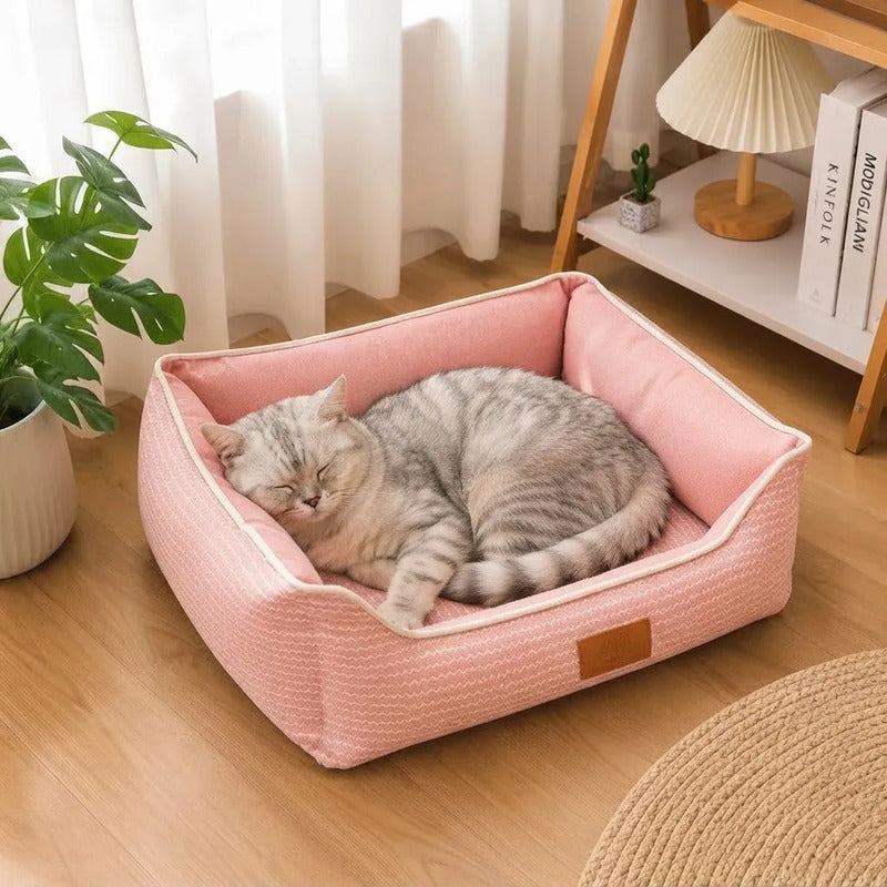 Cama Colchón Para Mascotas Chevron 50x45x18 Cm Rosa Liso