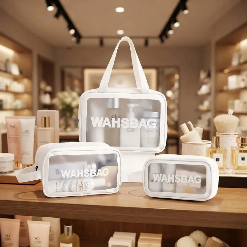 Set 3 Neceser Washbag Portacosmeticos Maquillaje Viaje Blanco Liso