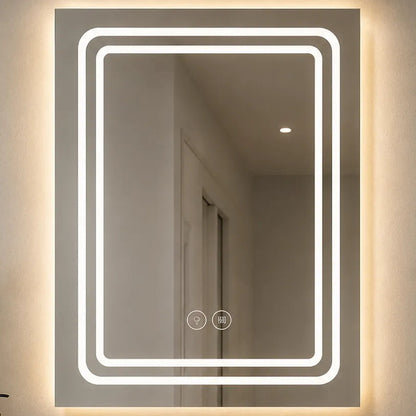 Espejo Led Baño 50x70cm C/desempañante Táctil 3 Tonos De Luz Espejo Doble