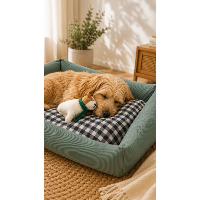 Cama Para Mascotas Gingham Funda Extraible Y Lavable Azul Petróleo Gingham Grande