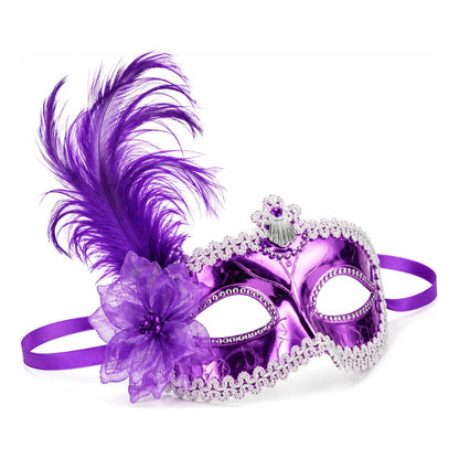 Antifaz Con Pluma Fiesta Cotillon Carnaval Pack X10 Violeta