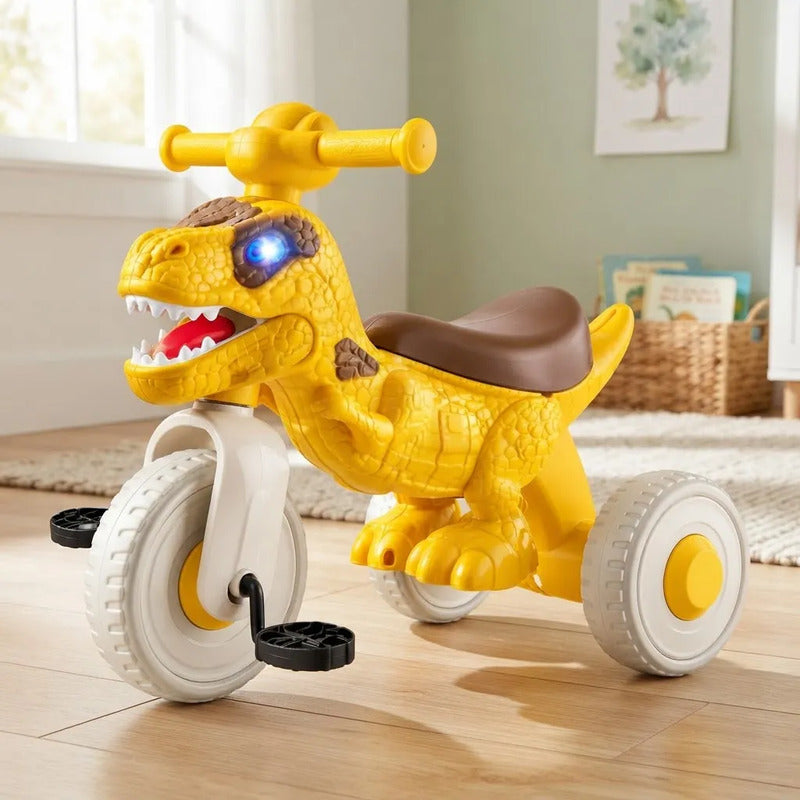Triciclo Infantil Dinosaurio Con Pedales Y 3 Ruedas Amarillo