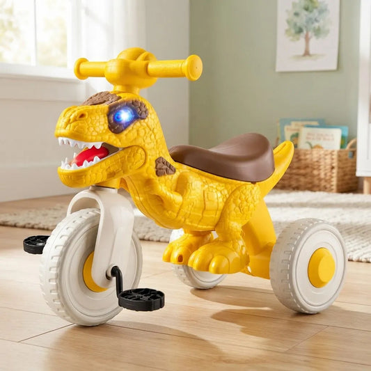Triciclo Infantil Dinosaurio Con Pedales Y 3 Ruedas Amarillo