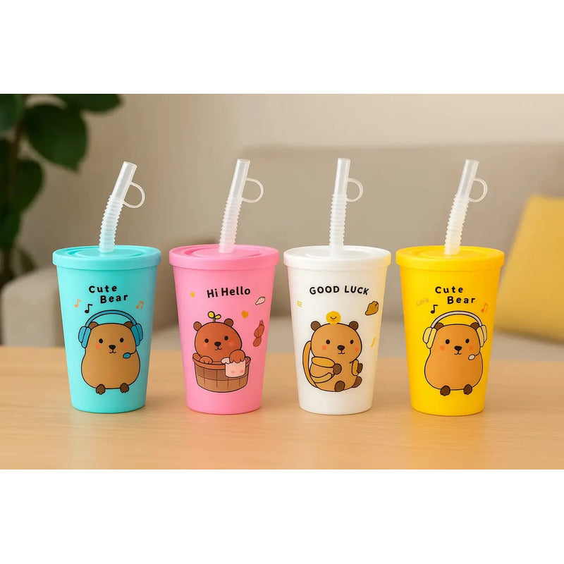 Pack 4 Vasos Infantiles Capibara 250ml Plástico Sorbito Surtido