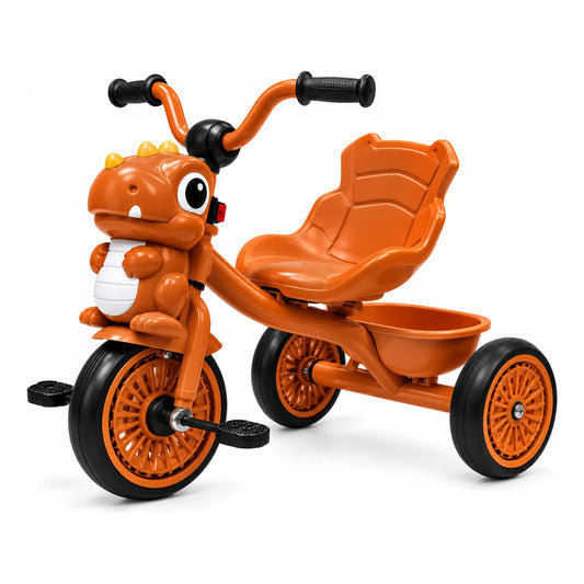 Coche Triciclo A Pedal Infantil Dinosaurio Con Canasto Naranja Oscuro