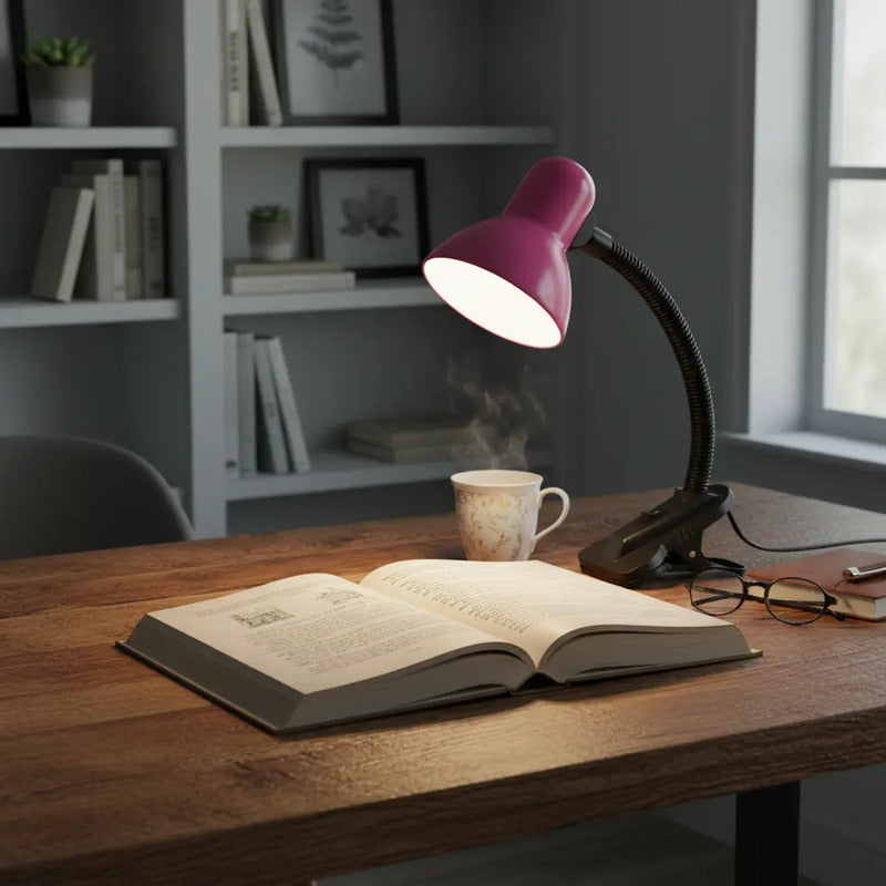 Lámpara Con Pinza Para Escritorio O Veladora/mesa De Noche Negro Rosa Chicle