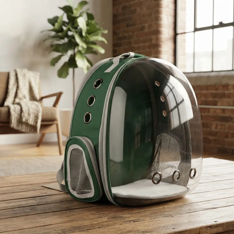 Mochila Capsula Para Transportar Mascotas Verde Oscuro