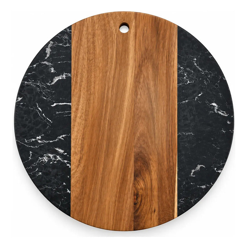 Tabla De Picar Combinada Madera Y Mármol Negro Mármol Negro