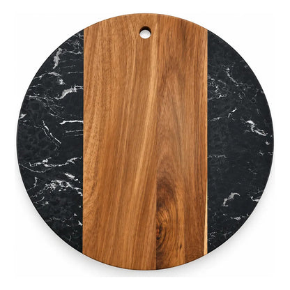 Tabla De Picar Combinada Madera Y Mármol Negro Mármol Negro
