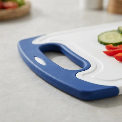 Tabla De Picar De Cocina Plastico Set X3 25x14,8 Cm Borde Azul Blanco