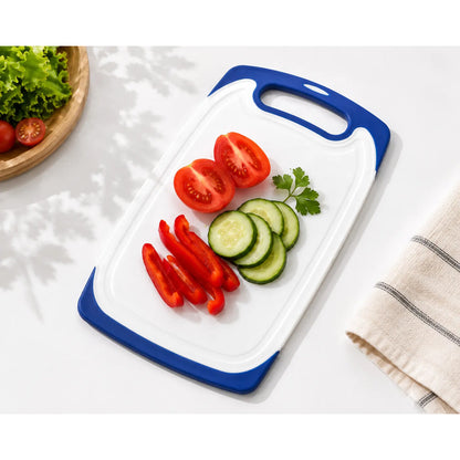 Tabla De Picar De Cocina Plastico Set X3 25x14,8 Cm Borde Azul Blanco