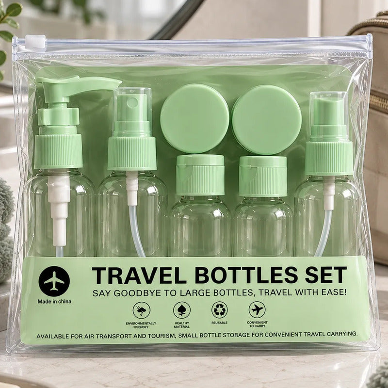 Set De Botellas De Viaje 7 Piezas Para Cosmet Verde