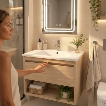 Set Completo De Baño Con Espejo Led Y Mueble Con Bacha
