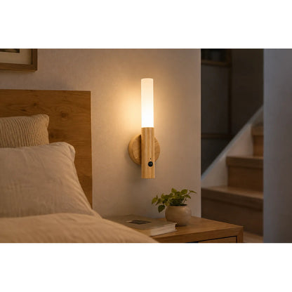 Lámpara Led Sensor De Movimiento Recargable Magnética Madera