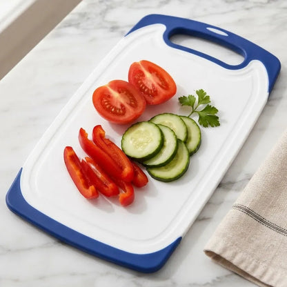 Tabla De Picar De Cocina Plastico Set X3 25x14,8 Cm Borde Azul Blanco