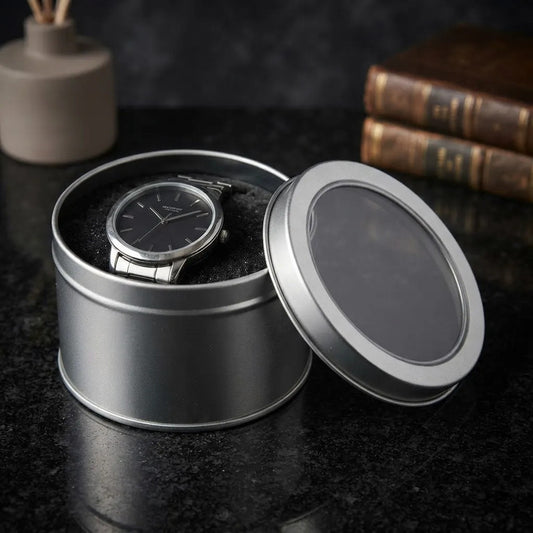 Caja Organizadora Con Tapa Transparente Para Reloj 9x6 Cm Plateado