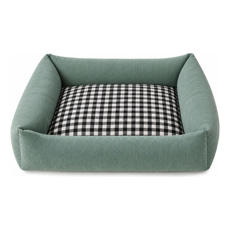 Cama Para Mascotas Gingham Funda Extraible Y Lavable Azul Petróleo Gingham Grande