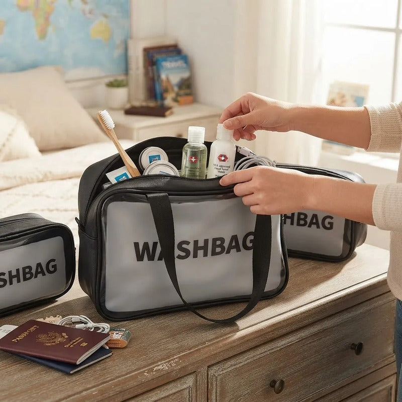 Set 3 Neceser Washbag Portacosmeticos Maquillaje Viaje Negro Liso