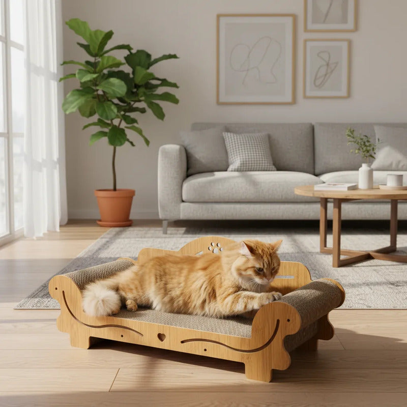 Sillón Rascador Carton Para Gatos Diván Marrón
