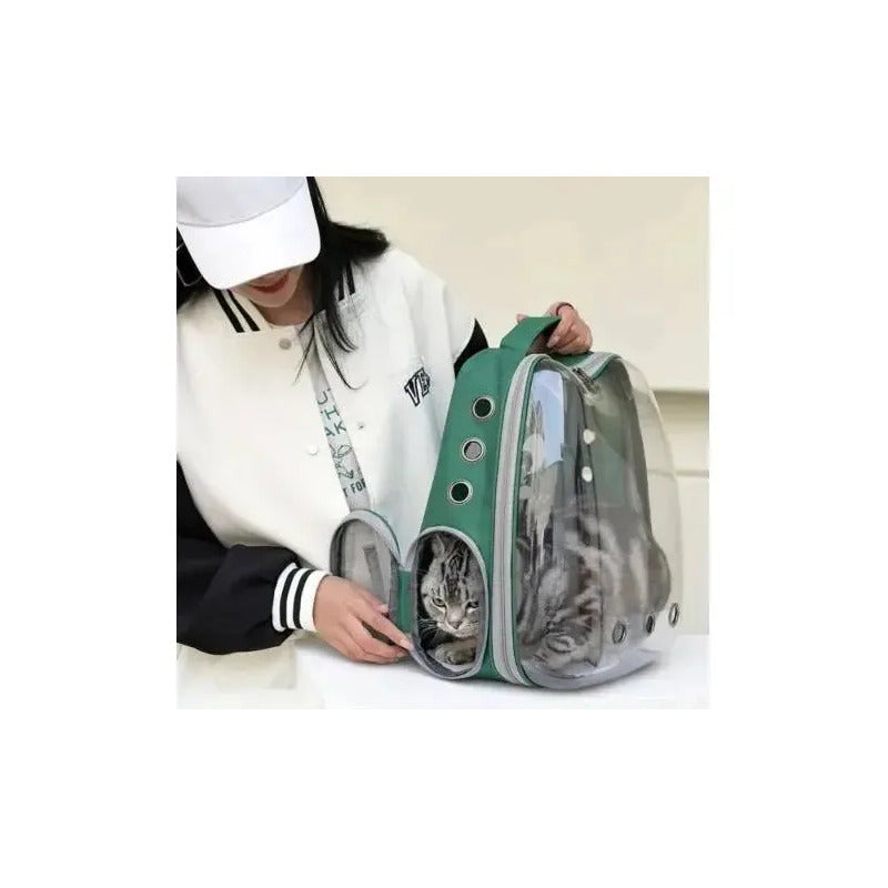 Mochila Transportadora De Mascotas Traspirable Cuo Color Verde
