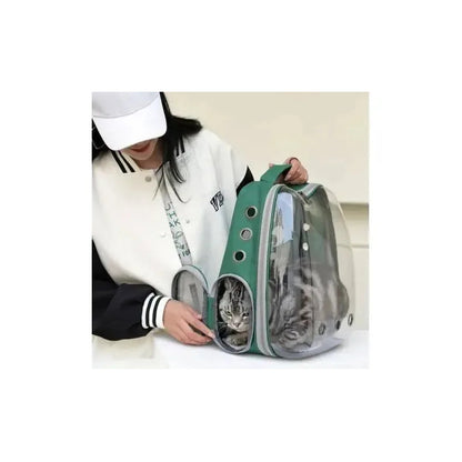 Mochila Transportadora De Mascotas Traspirable Cuo Color Verde
