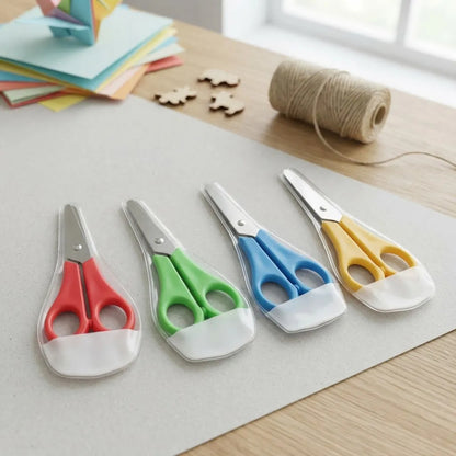 Tijeras Escolar Infantiles Punta Redonda Pack X4 Colores Surtidos (rojo, Verde, Azul Y Naranja)
