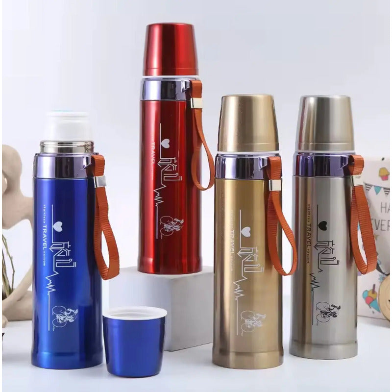 Termo De Acero Inoxidable 500ml Con Tapón Cebador Azul