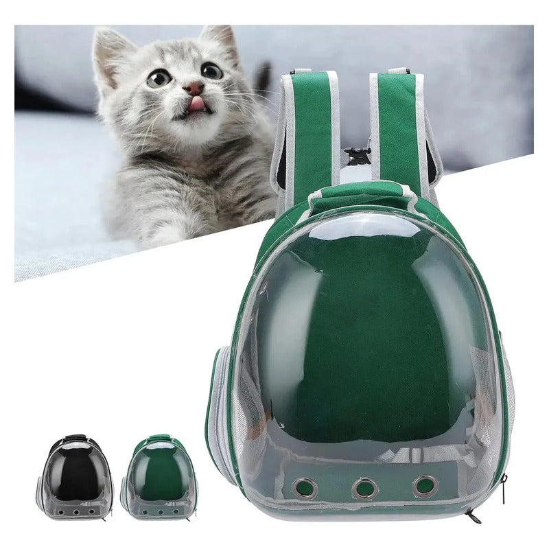 Mochila Transportadora De Mascotas Traspirable Cuo Color Verde