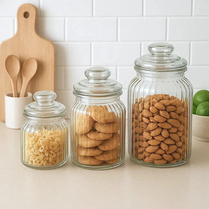 De 3 Bollones De Vidrio Tapa Hermética Cocina Alimentos Transparente