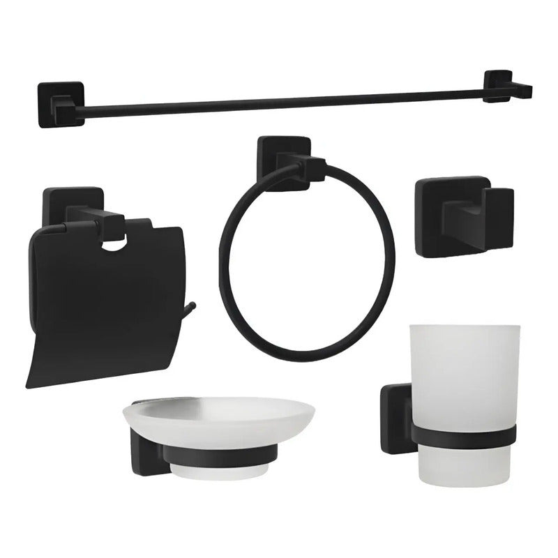 Set De Baño Accesorios Juego De Baño 6 Piezas Negro Mate