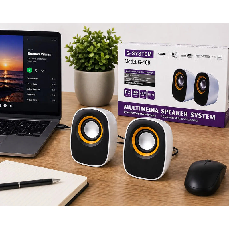 Parlante G-system G-106 Usb Y Jack Potente Y Compacto Blanco