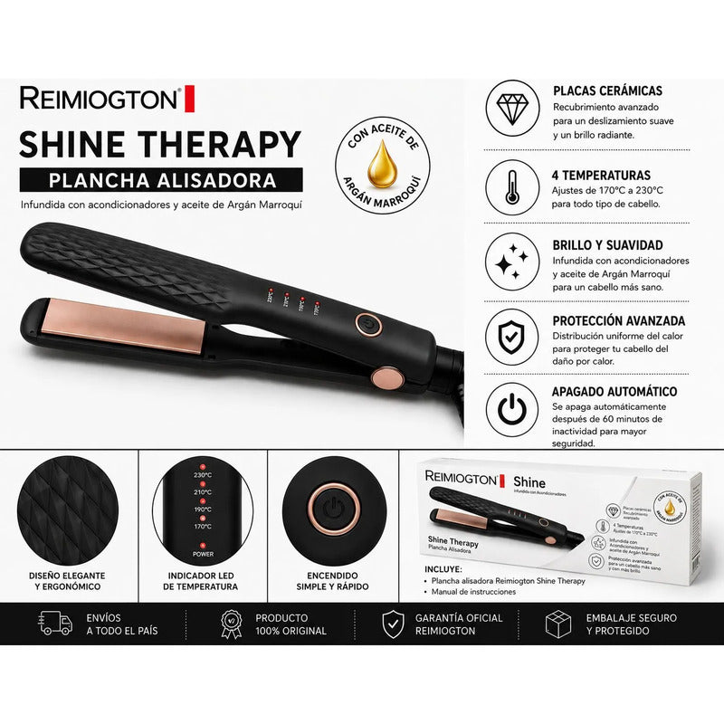 Plancha Alisadora Reimiogton Shine Therapy Re-2518 Negro