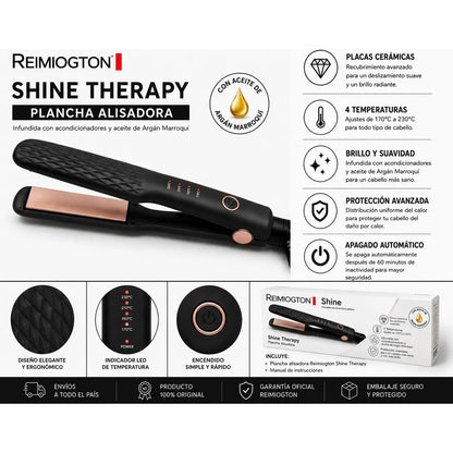 Plancha Alisadora Reimiogton Shine Therapy Re-2518 Negro