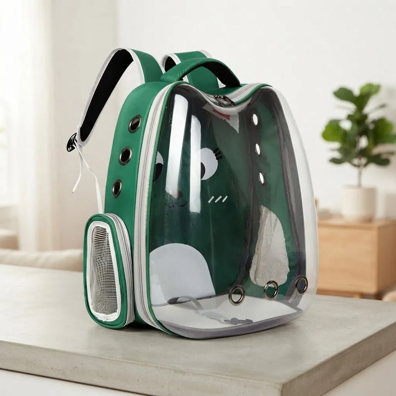 Mochila Transportadora De Mascotas Traspirable Env Color Neg Verde