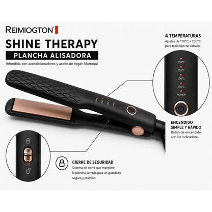 Plancha Alisadora Reimiogton Shine Therapy Re-2518 Negro