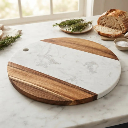 Tabla De Picar Combinada De Madera Y Mármol Blanca Mármol Blanco