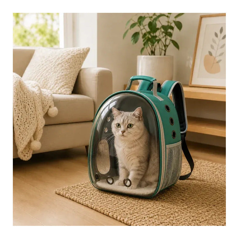 Mochila Capsula Para Transportar Mascotas Verde Oscuro