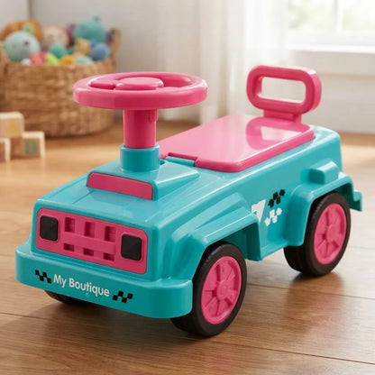 Buggy Auto Infantil Con Volante Y Respaldo Turquesa