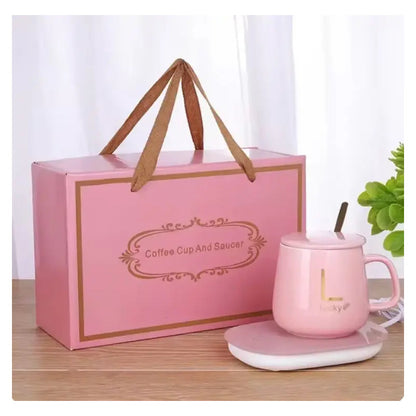 Taza Cerámica Con Base Calentadora Ideal Oficina Regalo Rosa Liso