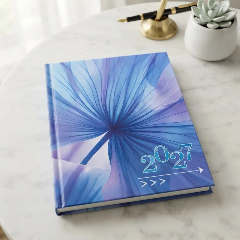 Agenda Diaria 2027 Mundo Express Diseño Flores Azul Flores 2027