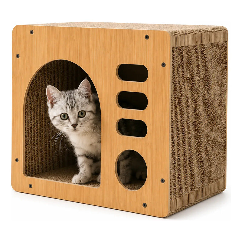 Box Rascador Casita De Madera Para Gatos 45,5x29x28 Cm Marrón